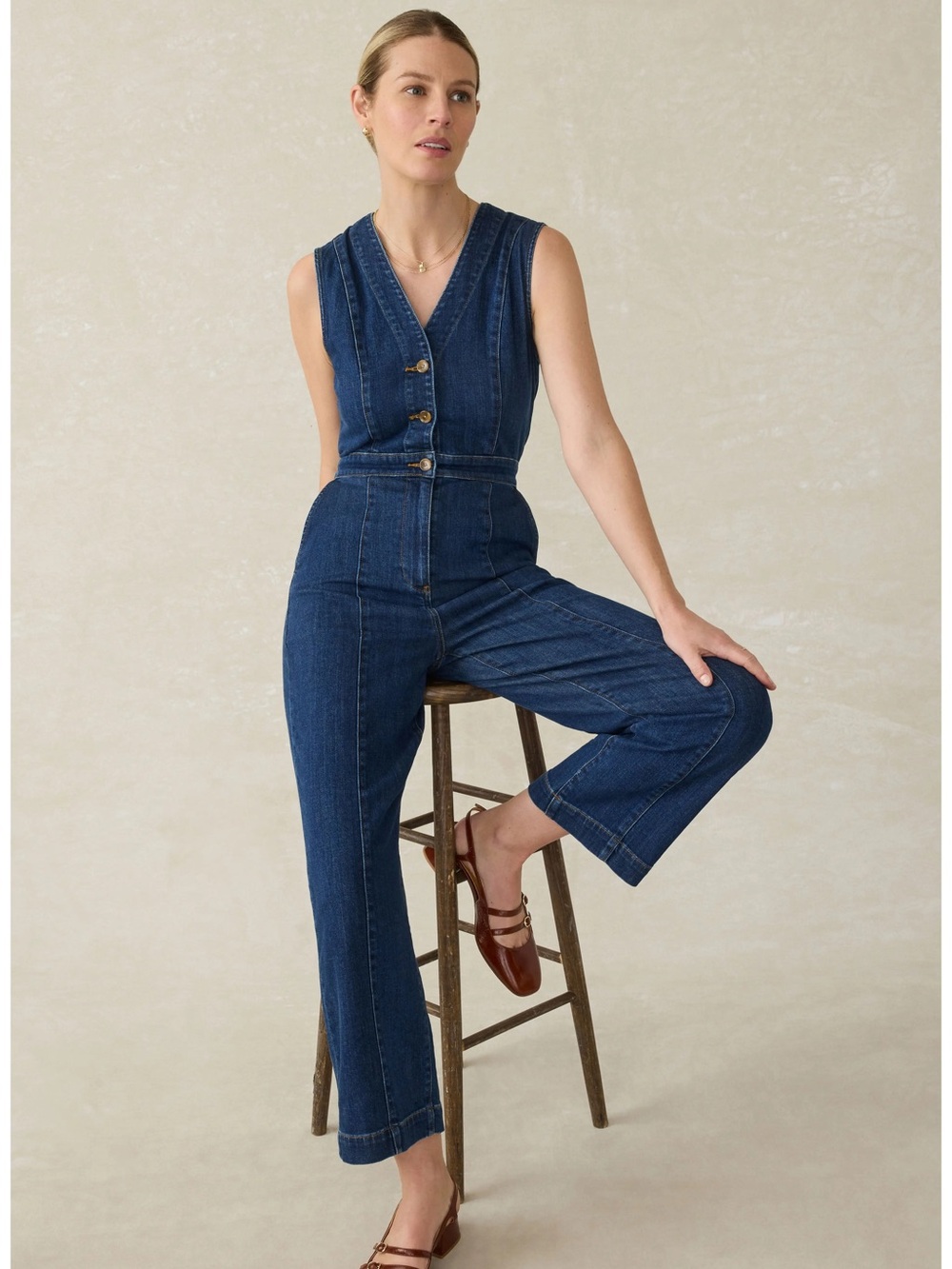Faherty Giselle Sleeveless Denim Jumpsuit